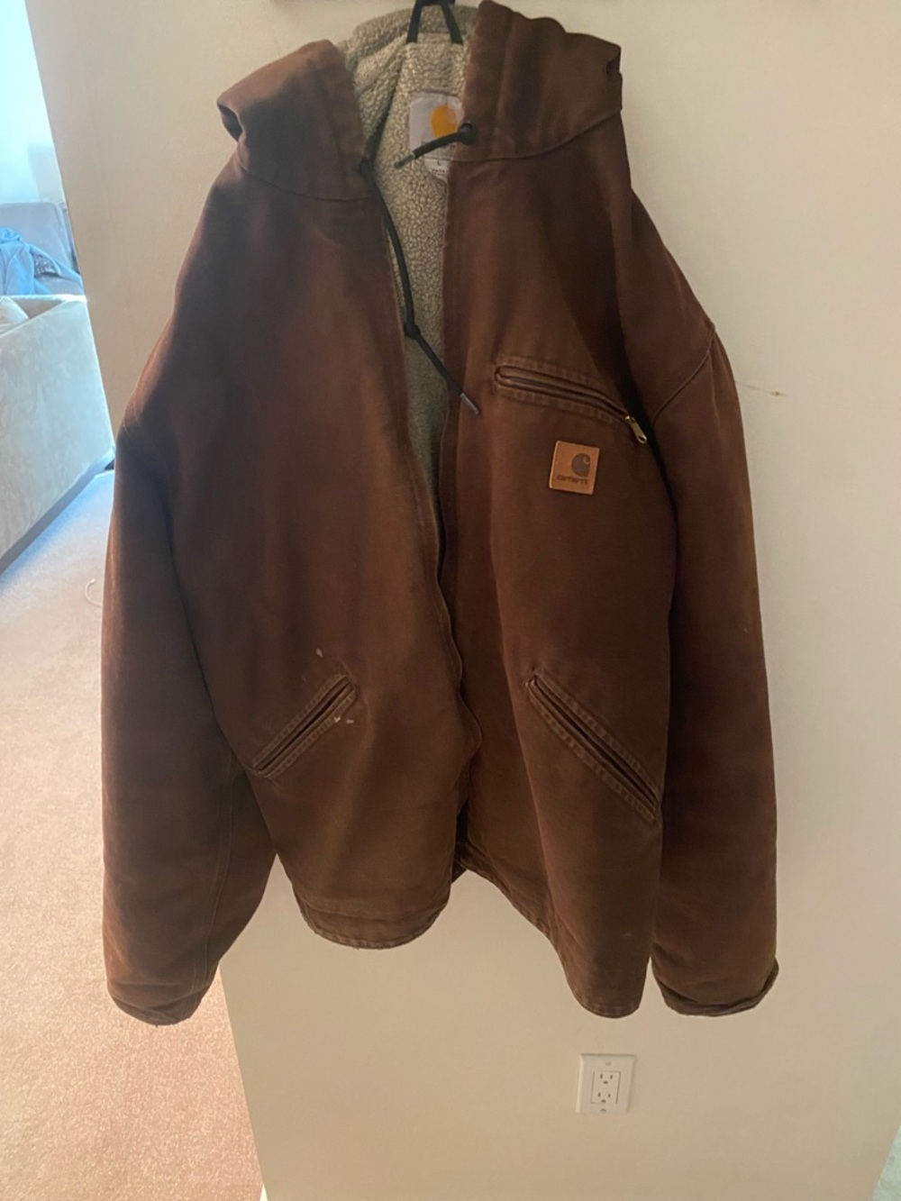 Carhartt Brown Hooded Sherpa-Lined Work Coat